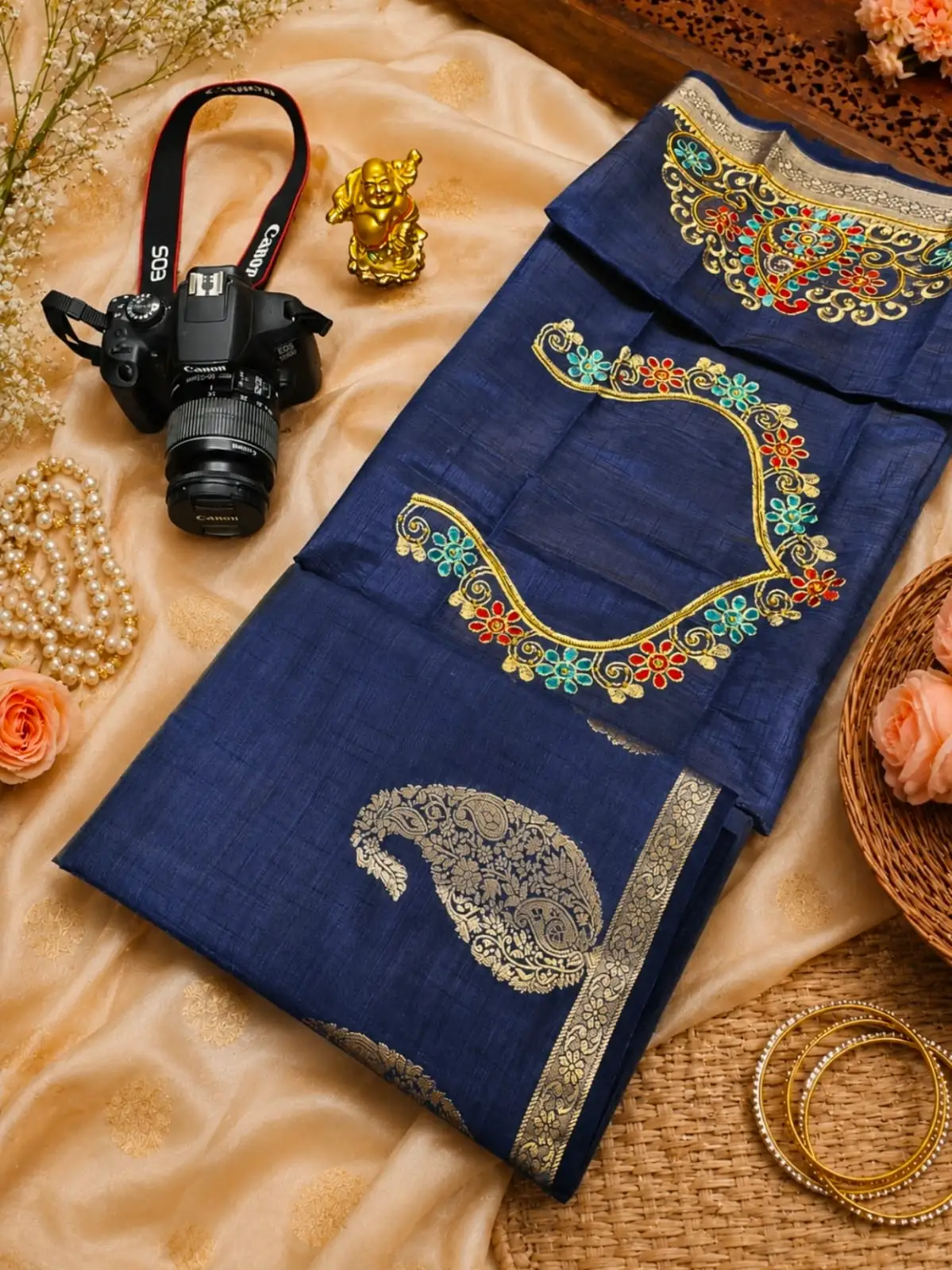 Paisley Arch Zari Embroidered Tussar Silk Saree